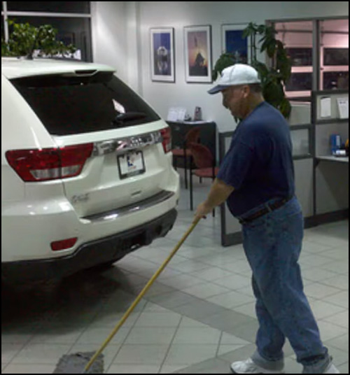 Cleaning an Auto Dealership Showroom Floor