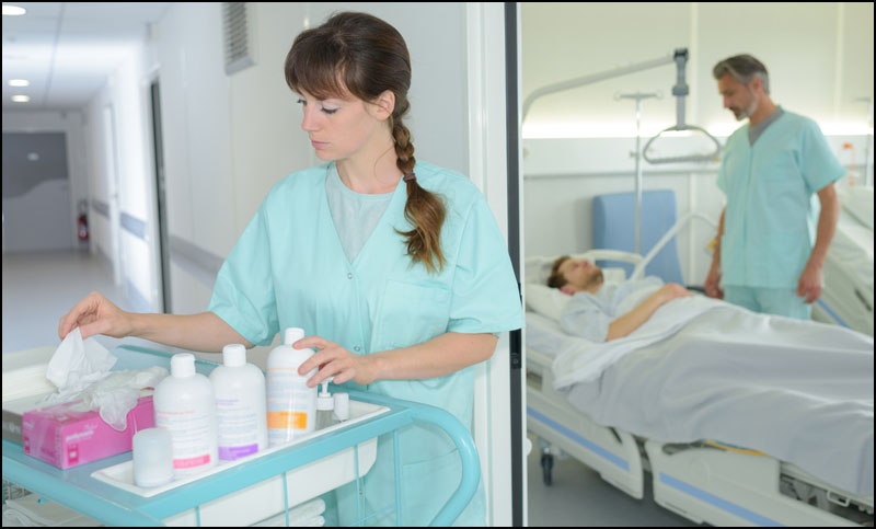 Nurse Getting Ready to Clean Hospital Room