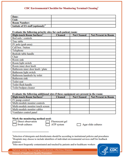 Nursing Home Cleaning Checklist